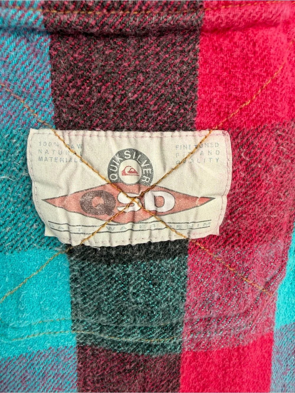 Vintage Quiksilver Red & Teal Plaid Hooded Flannel Vest
